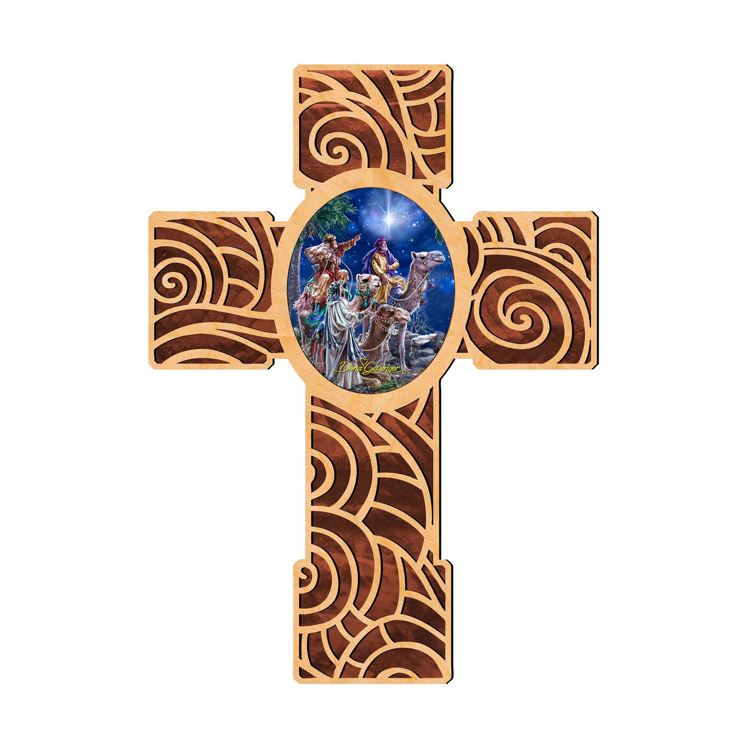 Three Kings Modern Wooden Cross by D. Gelsinger - Inspirational Icon Decor - 88286-DG
