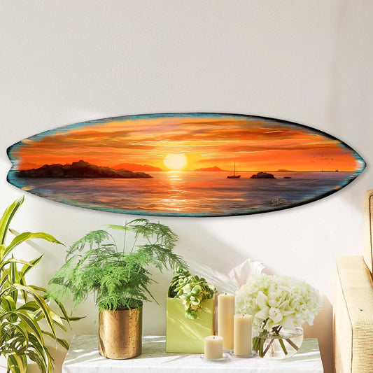 Sunset Symphony Surfboard Coastal Wall Art by G. DeBrekht - Coastal Holiday Decor - 8490133HS