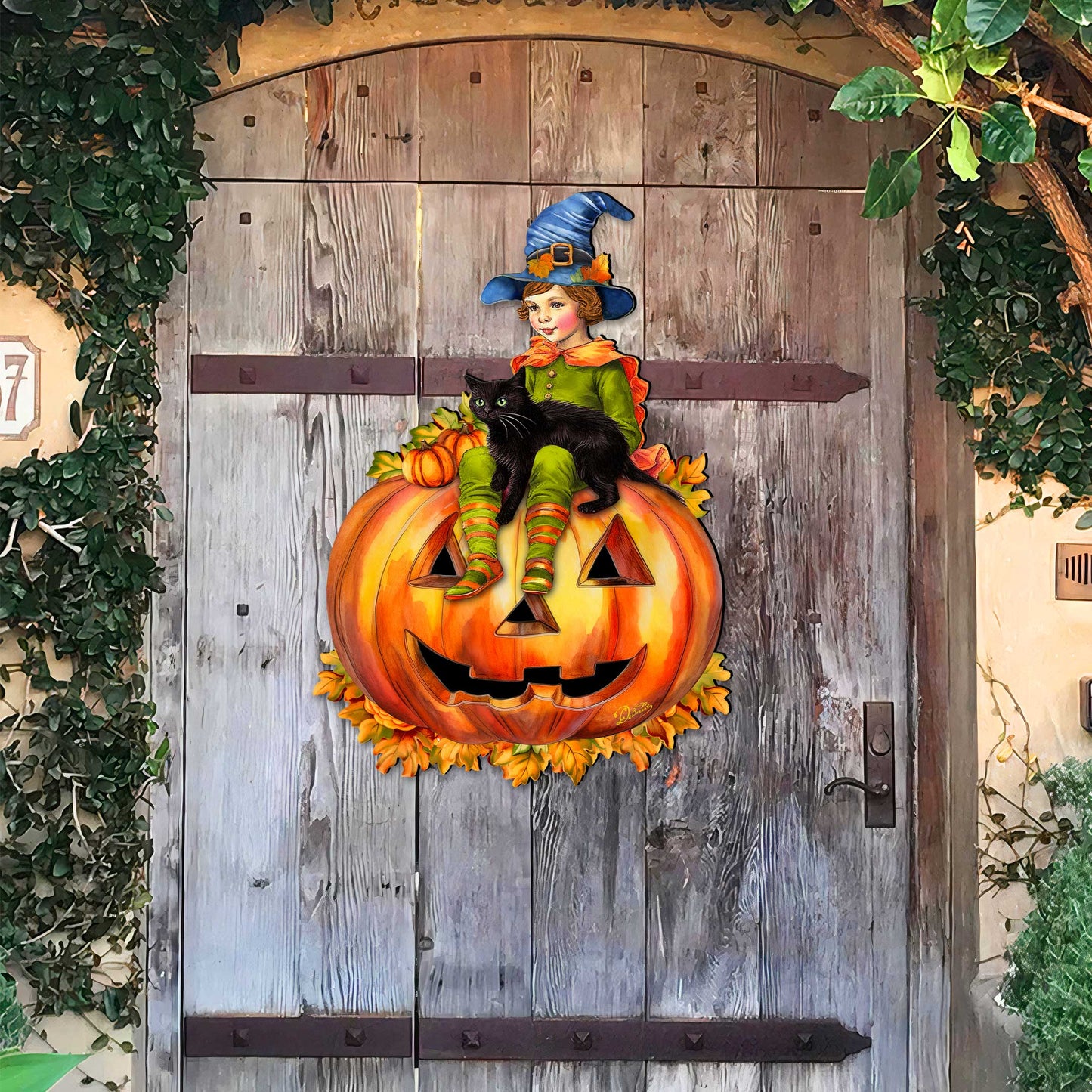 Boy on Pumpkin Holiday Door Decor by G. DeBrekht - Halloween Decor - 8652795H
