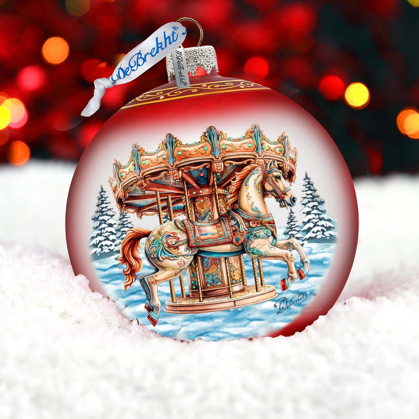 Winter Wonderland Carousel Lg Glass Ornament by G.Debrekht - Christmas Holiday Decor - 73953