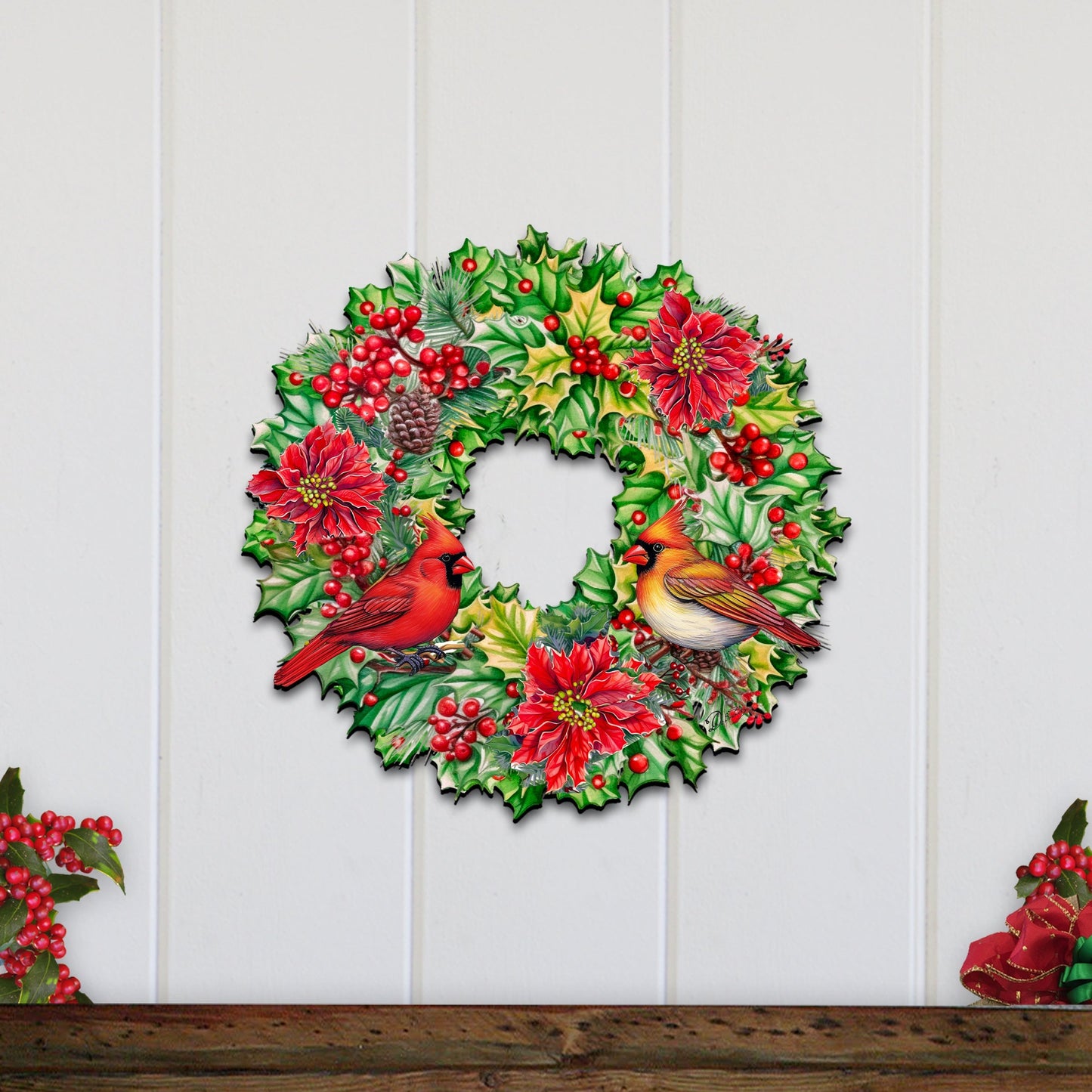Holiday Cardinal Garland Wreath Holiday Door Decor by G. Debrekht - Christmas Decor - 8611070H