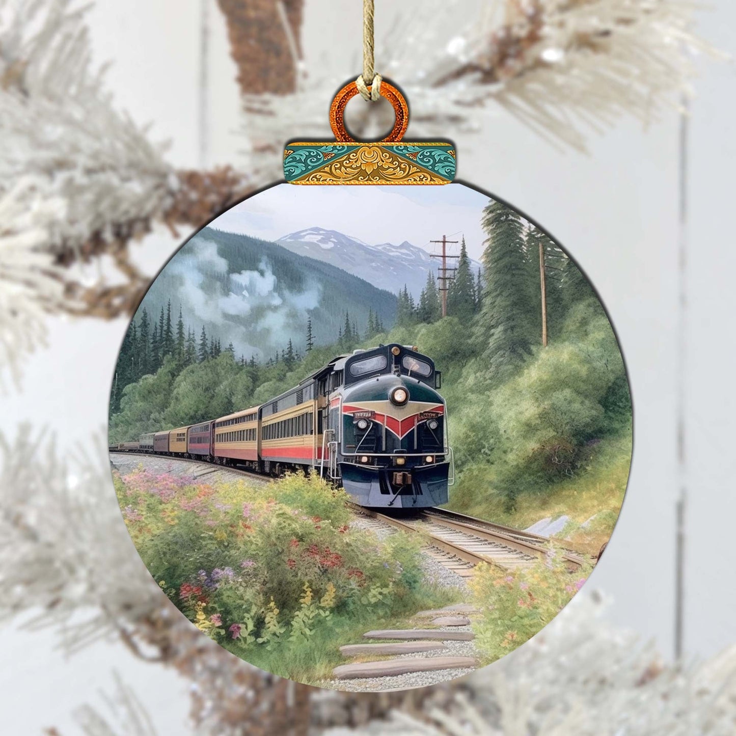 Alaska Mountain Express Wooden Ornaments by G.Debrekht - Wildlife Holiday Decor - 870041