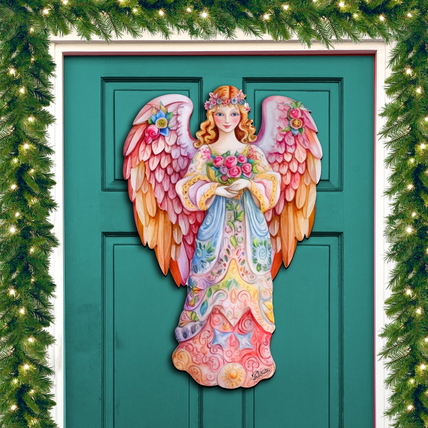 Pink Floral Angel Holiday Door Decor  by G. Debrekht - Christmas Decor - 8611023H