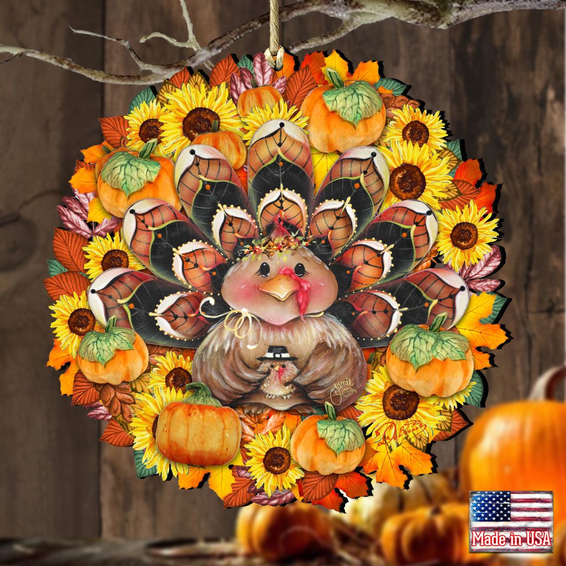 Turkey Wreath Wooden Ornaments - Thanksgiving Halloween Decor by Jamie Mills-Price - 8185305-3-MP