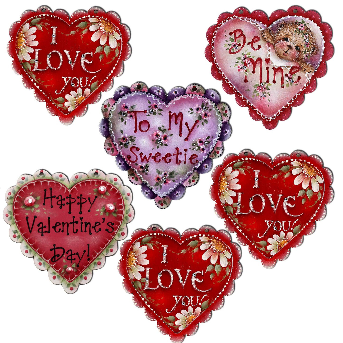Hearts of Love Decorative Wooden Magnets Set of 6 - Family Love Decor - 8090128G-S6
