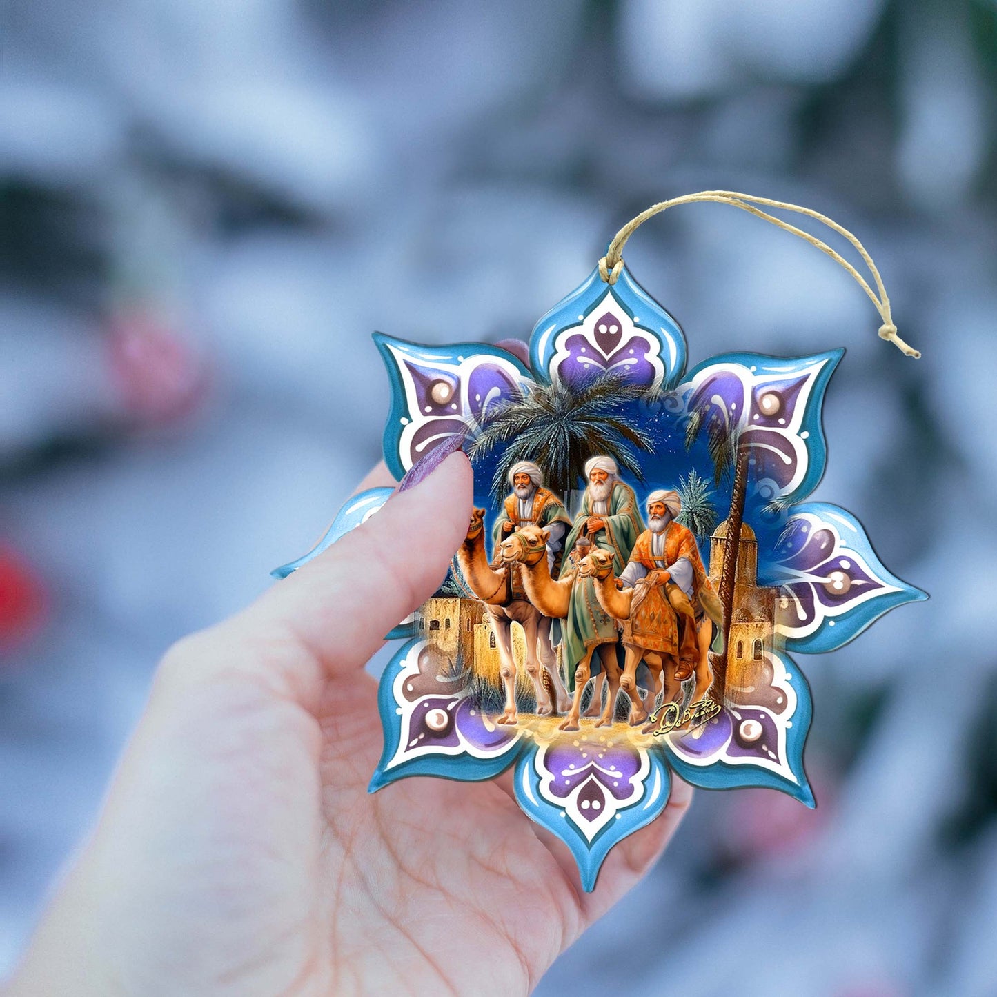 Three King's Journey Snowflake Wooden Ornaments by G. Debrekht - Nativity Holiday Decor - 8688438