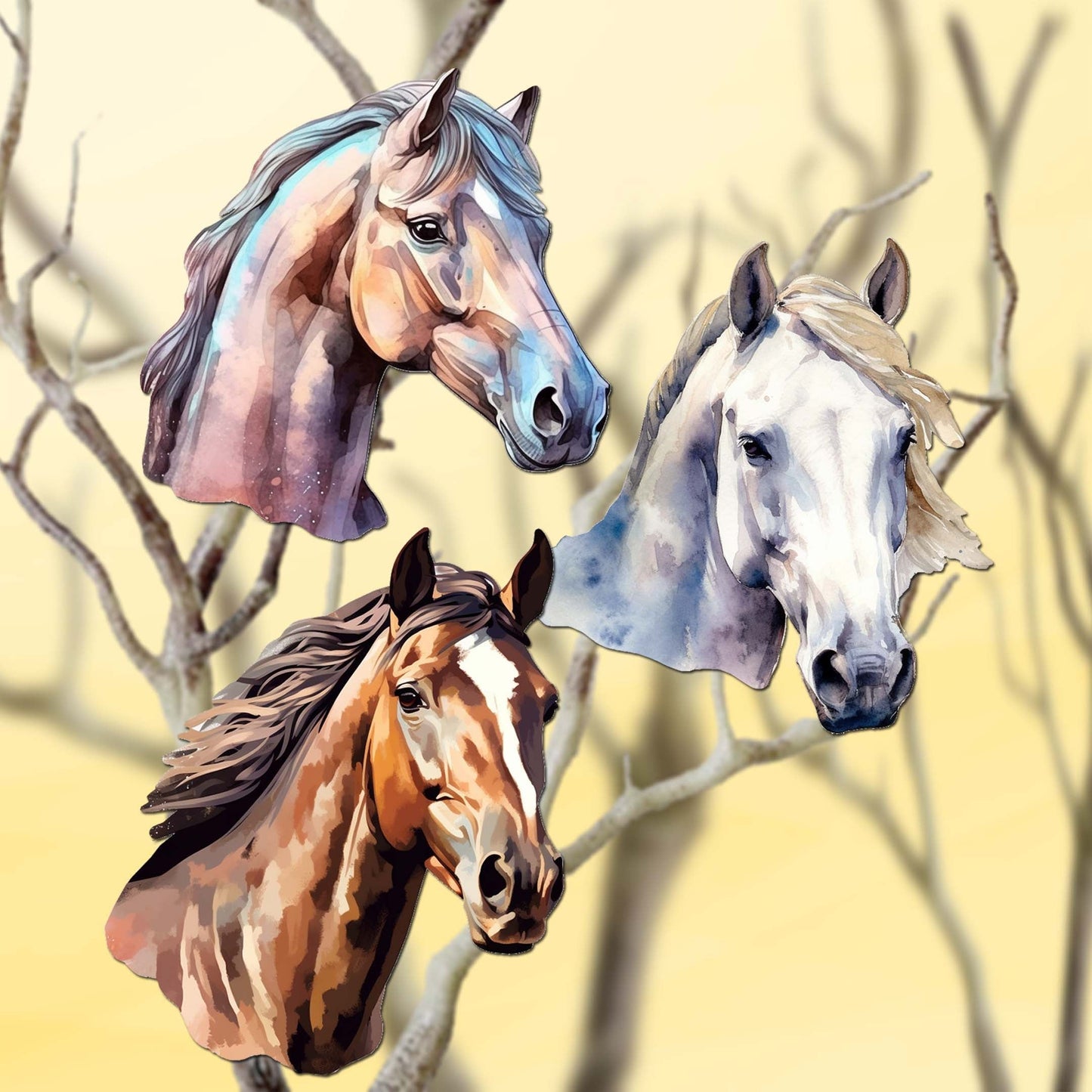 Horses Decorative Wooden Clip-on Ornaments Set of 3 by G. Debrekht - Christmas Decor - 8091039C-S3