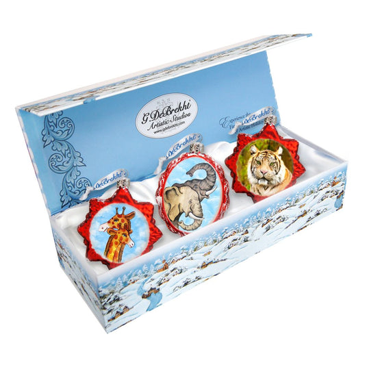 Safari Mercury Glass Ornaments Set of 3 by G. DeBrekht - Wildlife Holiday Decor - 770124S3