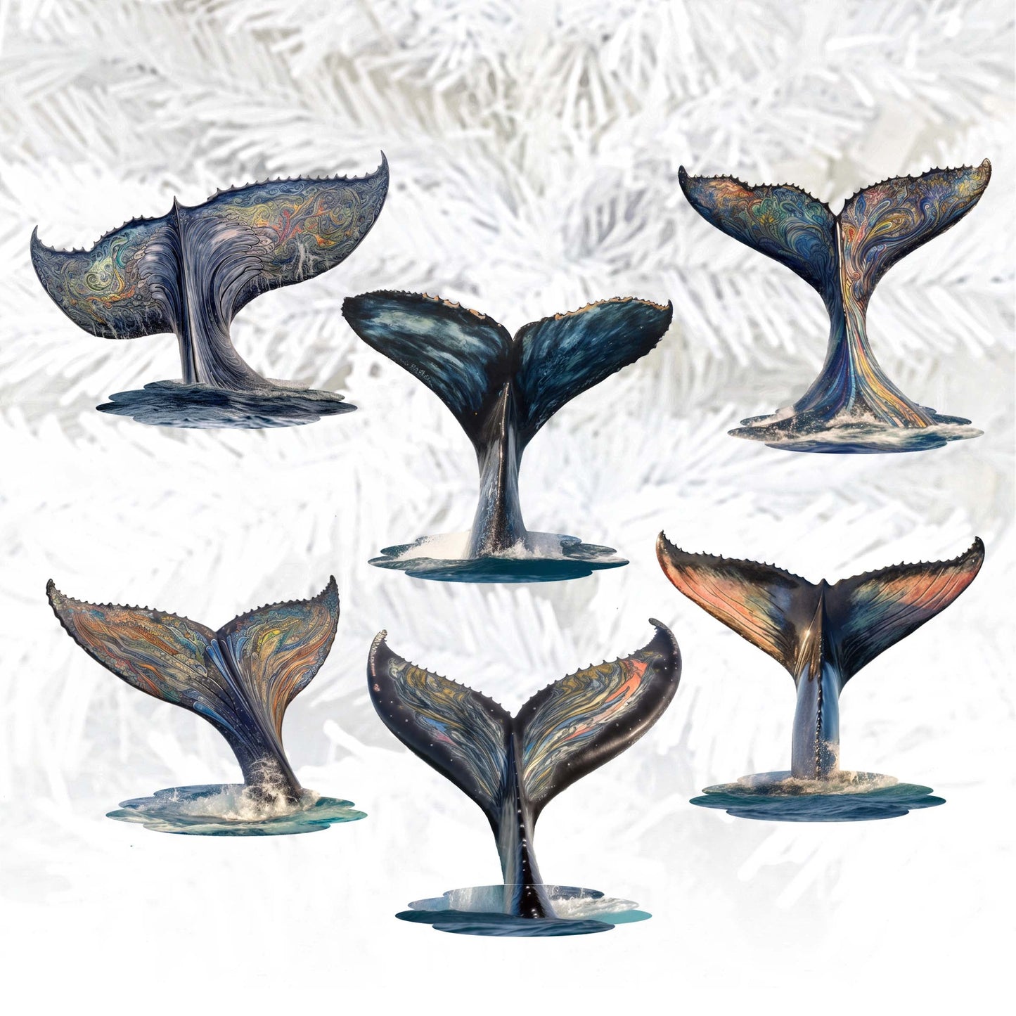 Vibrant Whale Stories Decorative Wooden Clip-on Ornaments Set of 6 by G. Debrekht - Wildlife Decor - 8090104C-S6