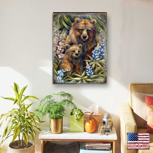 Grin & Bear it Grizzly Mother & Cub Wooden Wall Art by J. Bergsma - Nature Wildlife Decor  - 8592947BP-JB