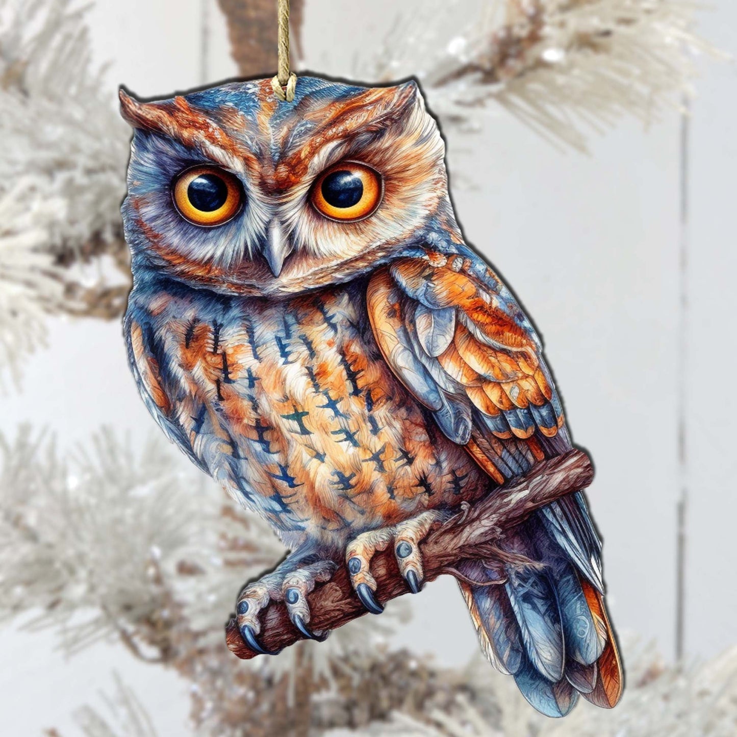 Alaskan Great Horned Owl Wooden Ornaments by G.Debrekht - Wildlife Holiday Decor - 8710004-2