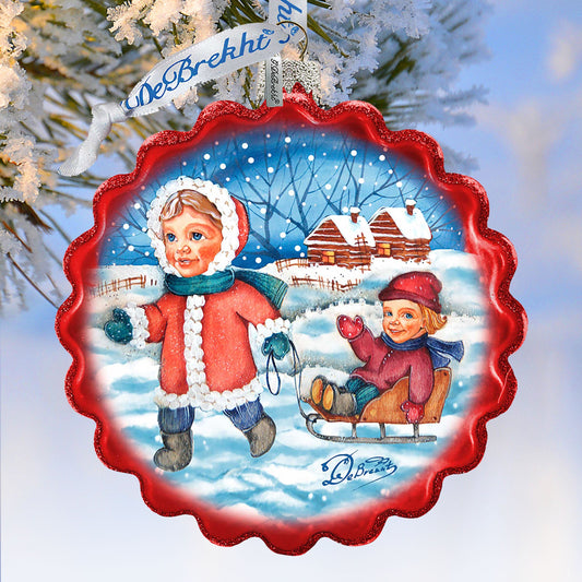 Little Siblings Wreath Glass Ornament by G. DeBrekht - Christmas Decor - 759-042