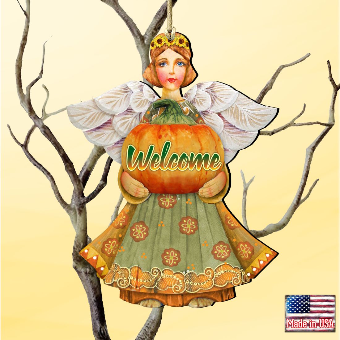 Fall Angel Wooden Ornaments Fall by G. DeBrekht - Thanksgiving Halloween Decor - 8155232-2