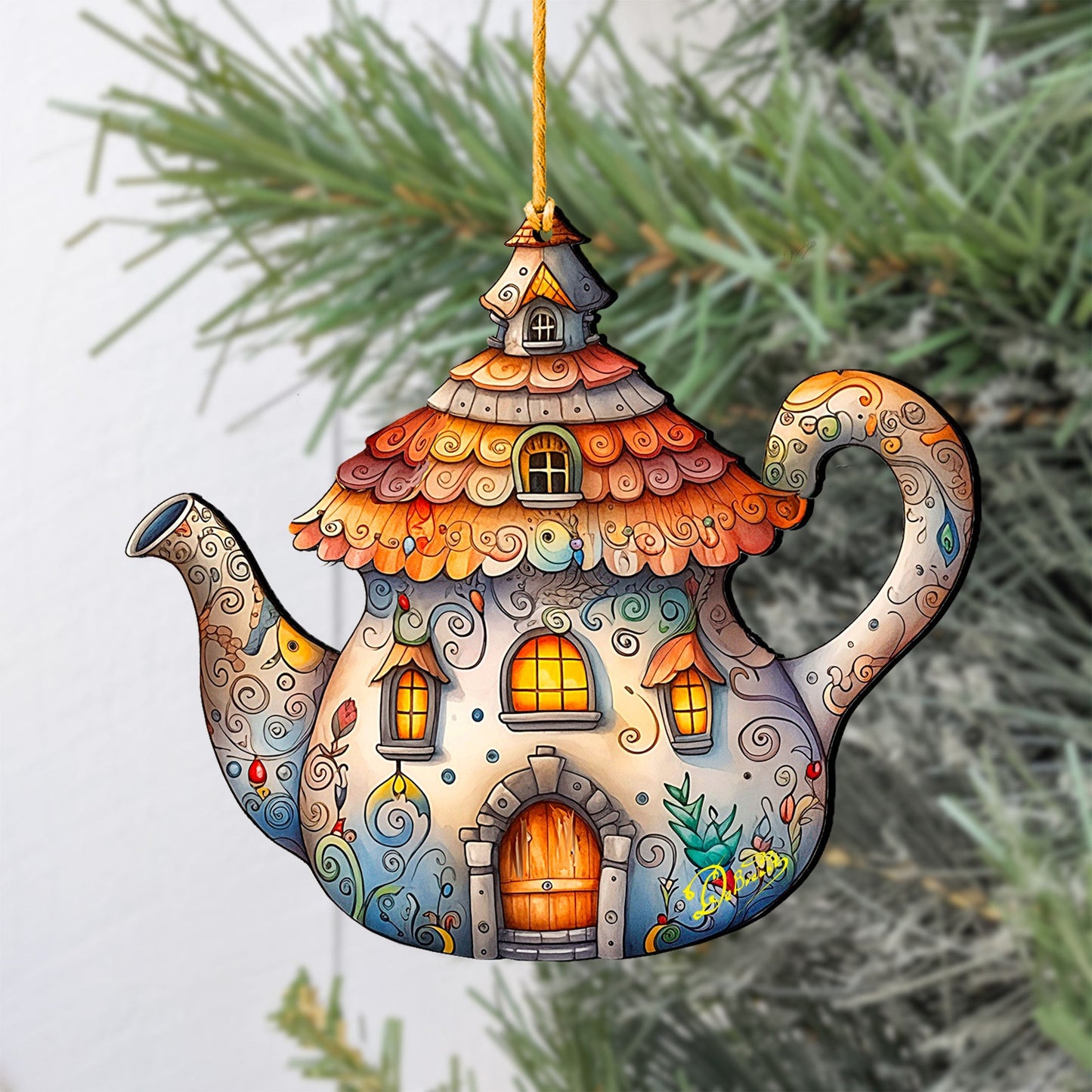 Teapot Decorative Wooden Ornaments by G. Debrekht - Love Family Decor - 8688312