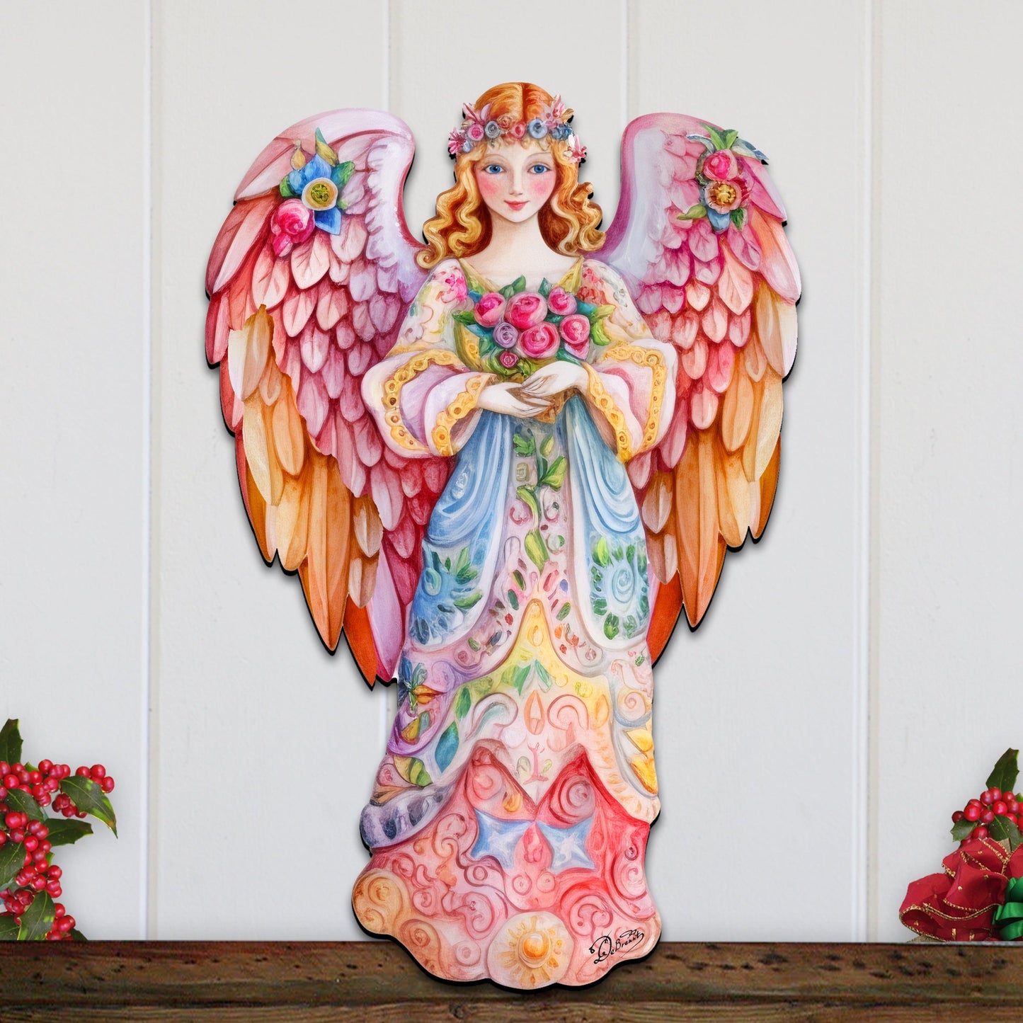 Pink Floral Angel Holiday Door Decor  by G. Debrekht - Christmas Decor - 8611023H