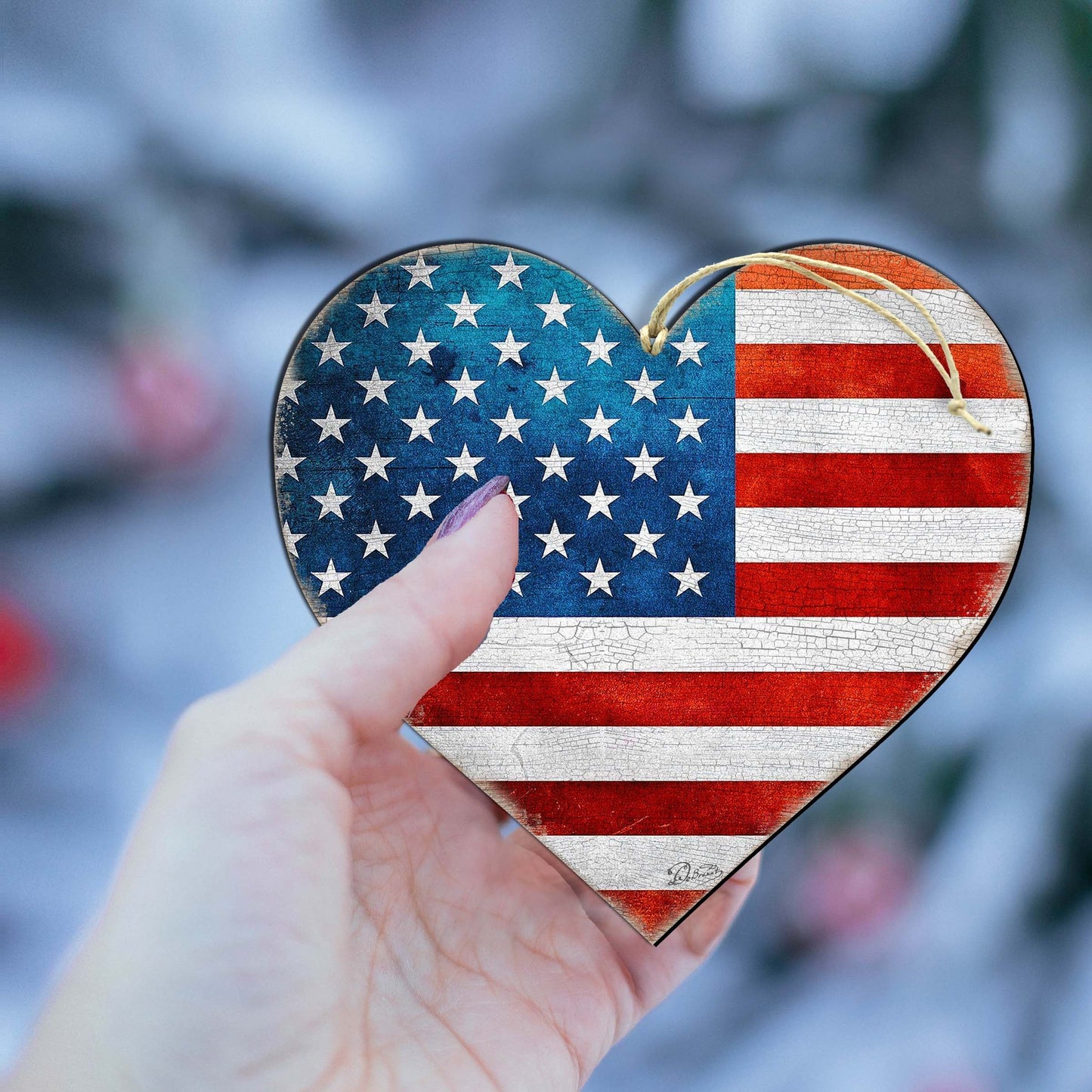 Patriotic Heart Wooden Ornaments - American Christmas Decor - 8187130-2