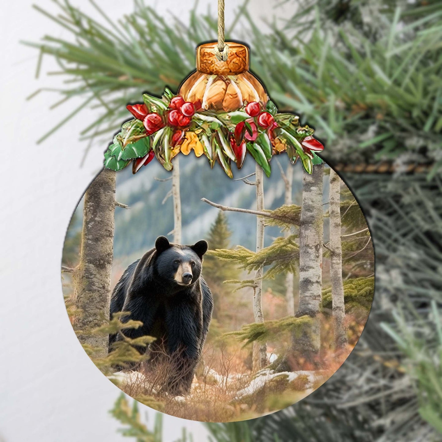 Alaskan Black Bear Harmony Wooden Ornaments by G.Debrekht - Wildlife Holiday Decor - 870034