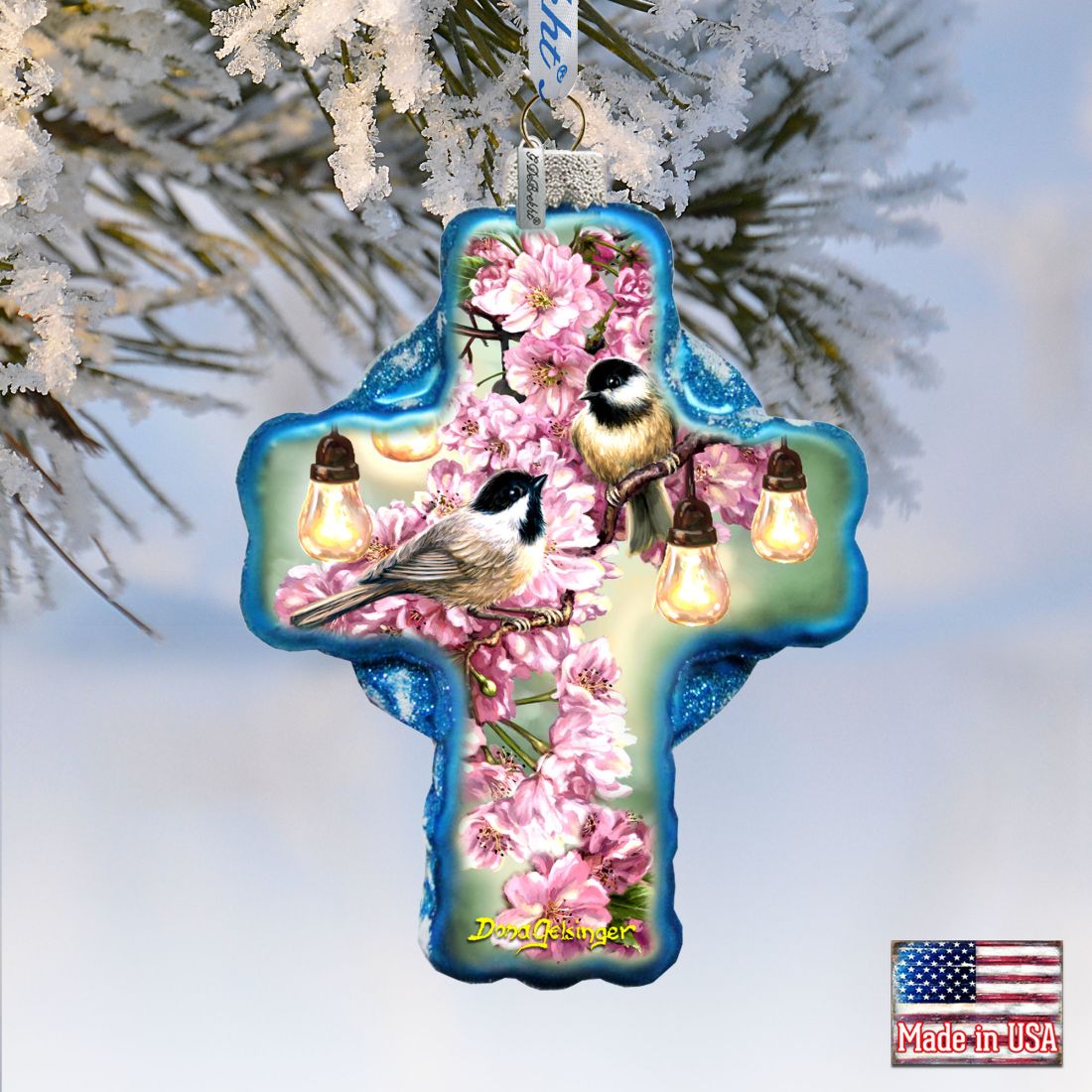 Spring Blossom Icon Cross Glass Ornament by D. Gelsinger - Nativity Holiday Decor - 758-024-DG