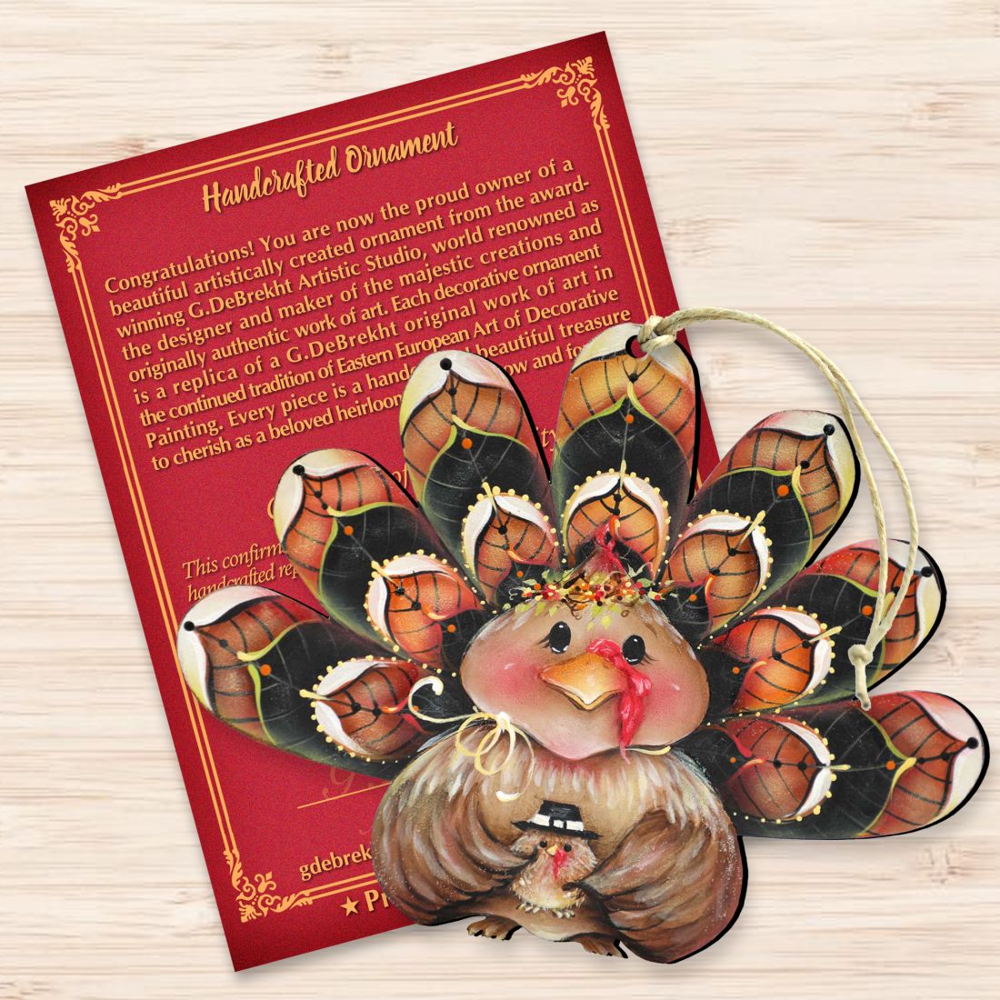 Be Thankful Turkey Sitter Wooden Ornaments by Jamie Mills-Price - Thanksgiving Halloween Decor - 8457702