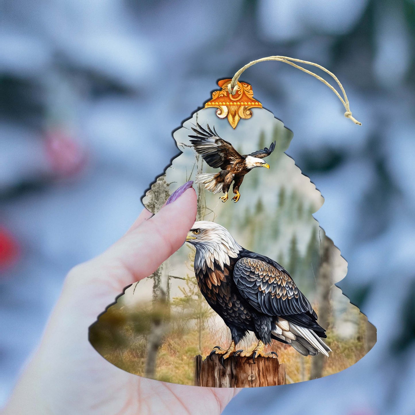 Alaskan Bald Eagles Tree Wooden Ornaments by G.Debrekht - Wildlife Holiday Decor - 870006