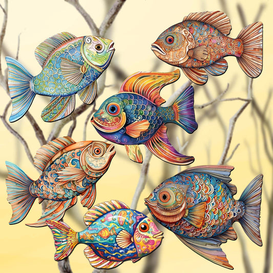 Coastal Fish Decorative Wooden Clip-on Ornaments Set of 6 by G. Debrekht - Coastal Decor - 8090034C-S6