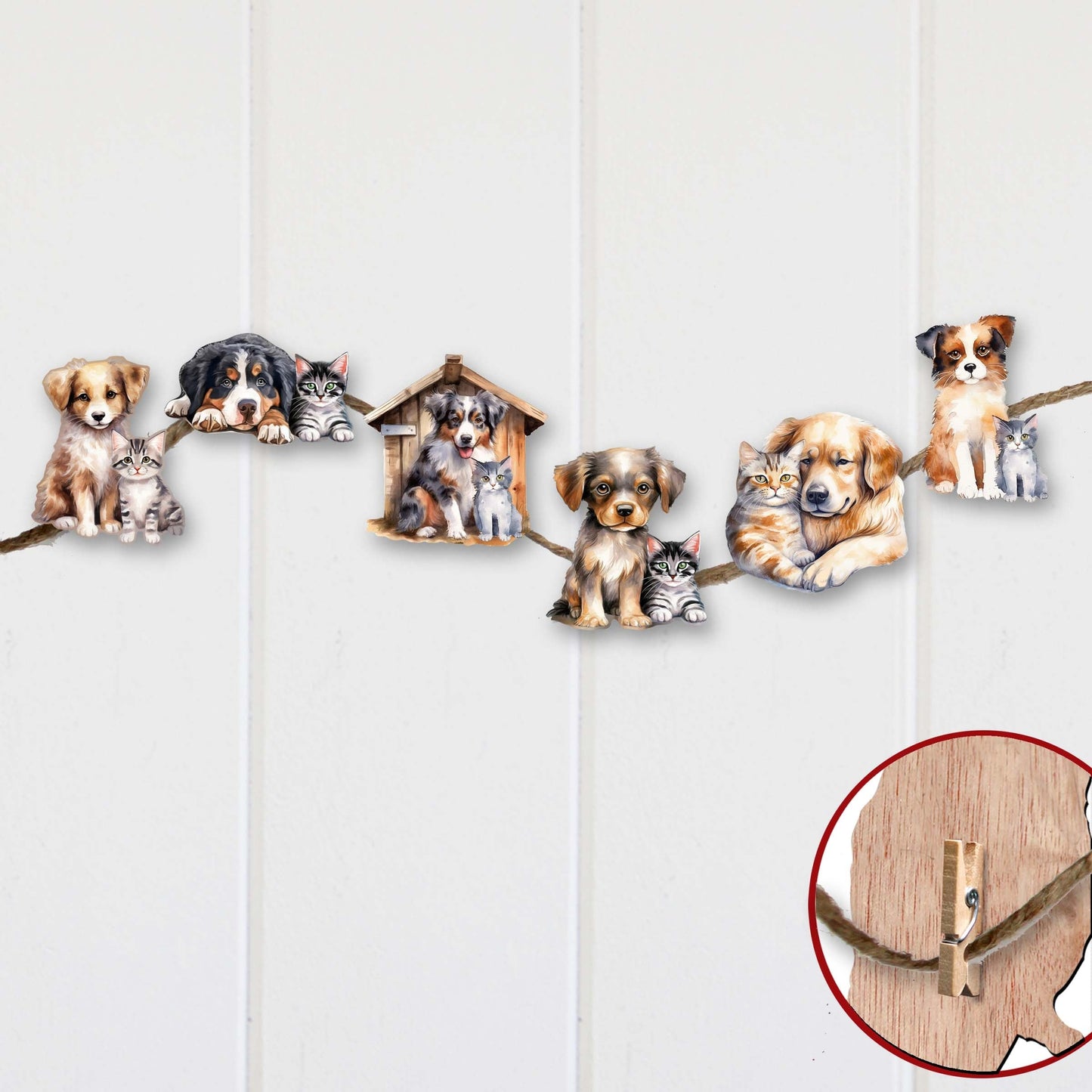 Dogs Decorative Wooden Clip-on Ornaments of 6 by G. Debrekht - Christmas Decor - 8090017C-S6
