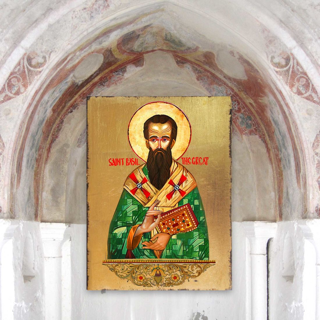 Saint Basil Wooden Gold Plated Religious Christian Sacred Icon - Inspirational Icon Decor - 85053