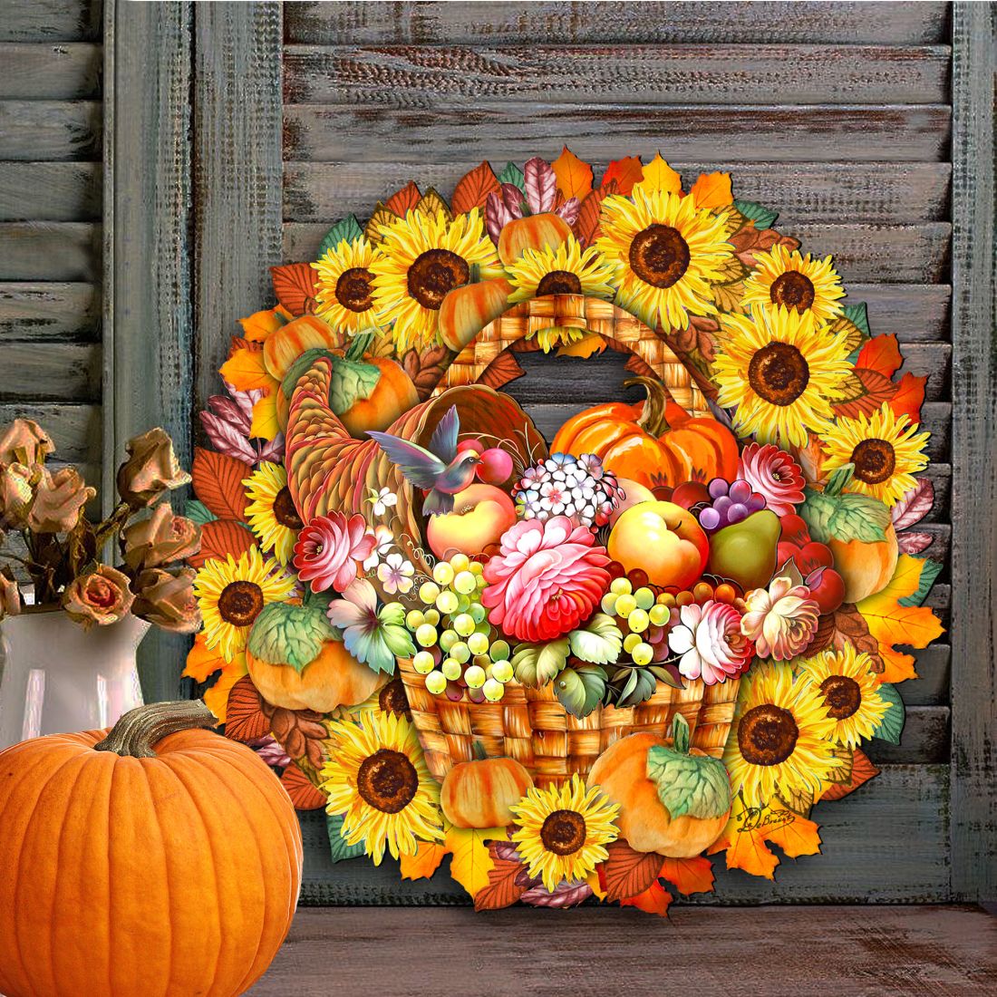 Thanksgiving Holiday Door Wreath by G. DeBrekht - Thanksgiving Halloween Decor - 8185305-5H