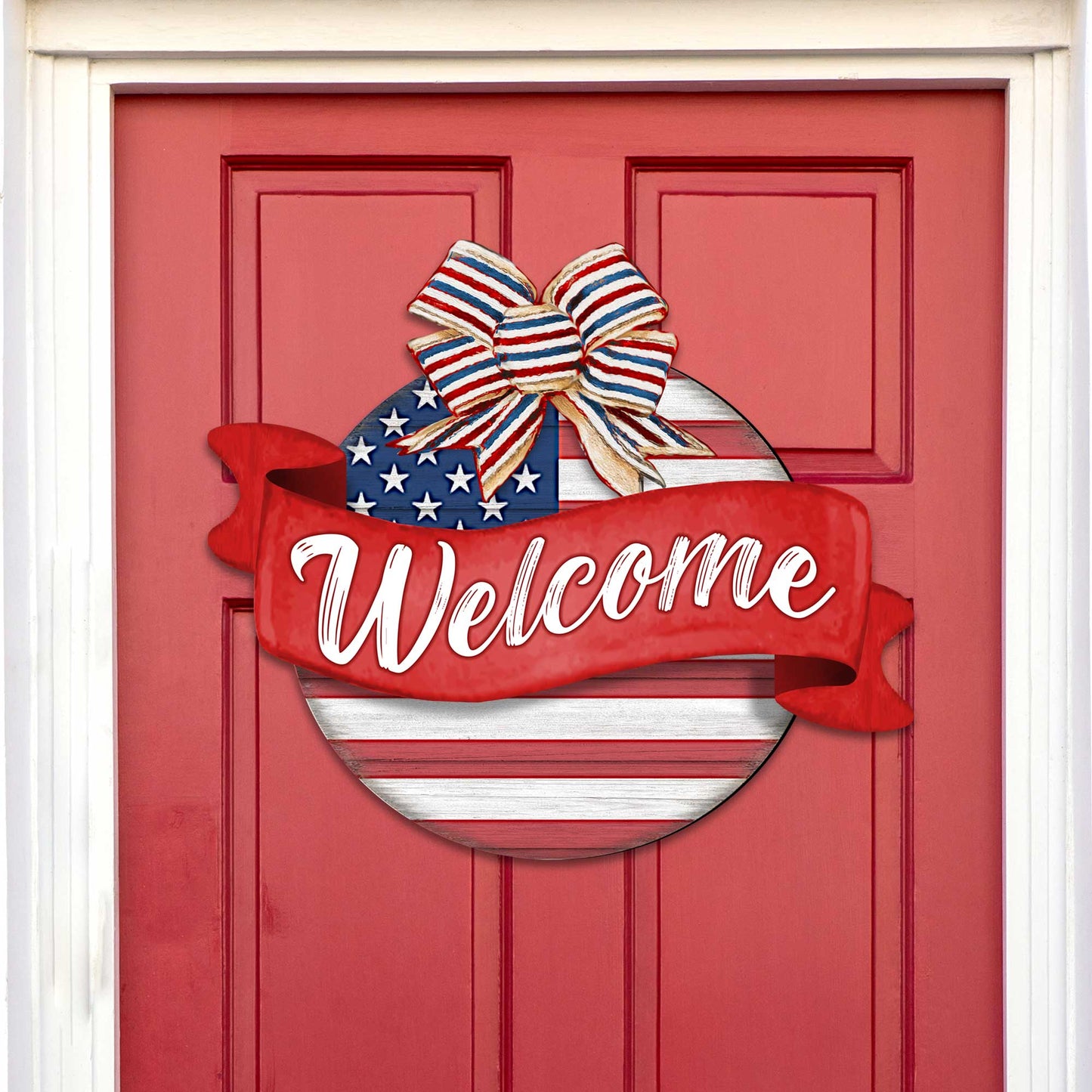 Front door welcome sign American flag porch wreath Main entrance banner Welcome sign - Wooden front porch decor - 933103H