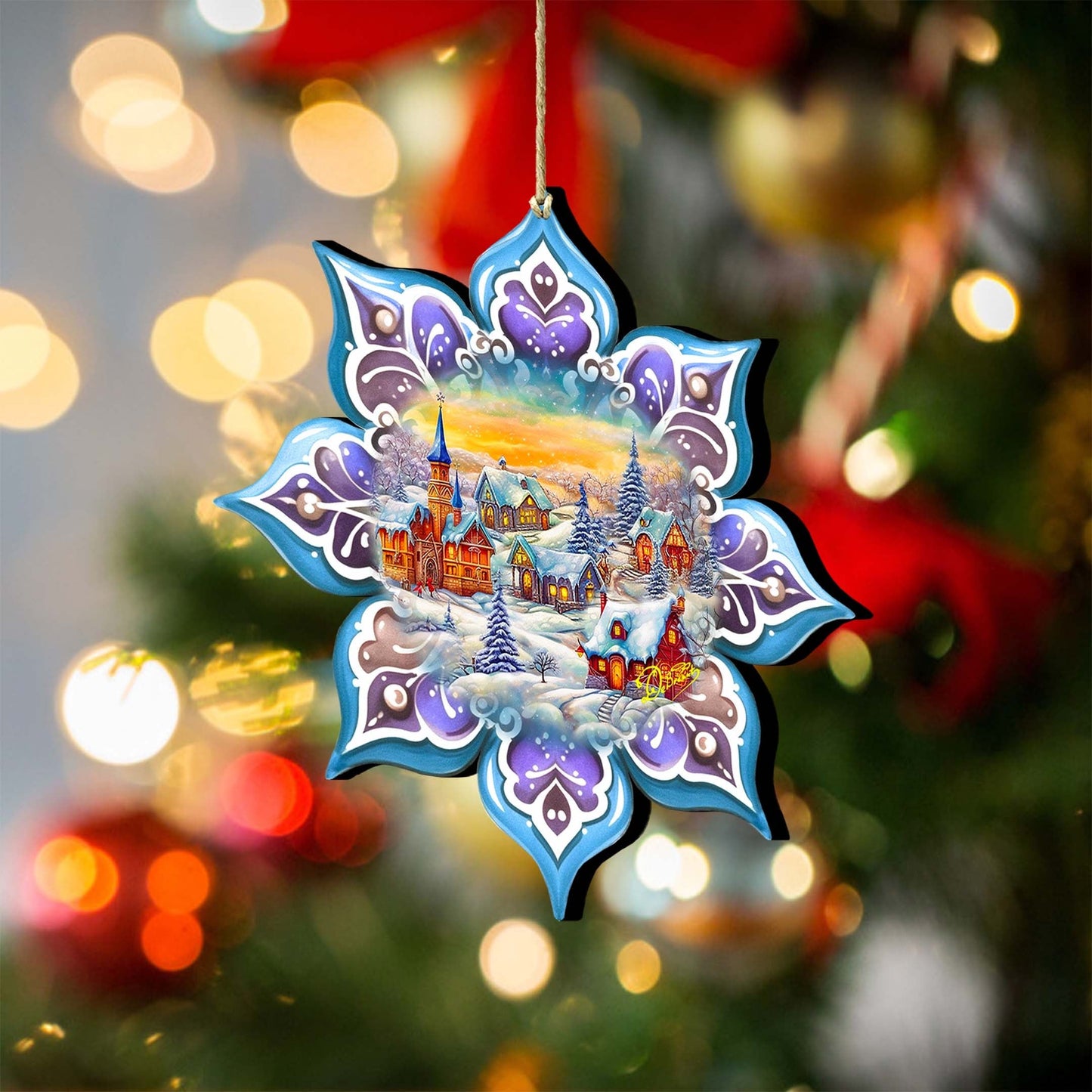 Christmas Village Snowflake Wooden Ornaments by G. Debrekht - Christmas Decor - 8688417