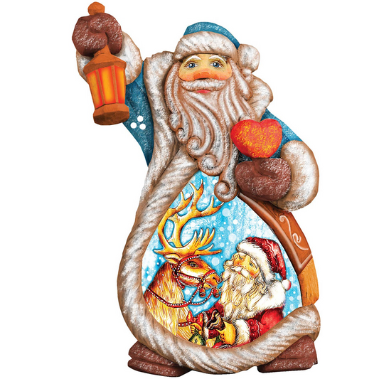 Santa with Reindeer Sculpted Hand-Painted Christmas Figurine by G. DeBrekht - Christmas Santa Snowman Decor - 661212