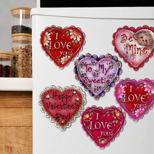 Hearts of Love Decorative Wooden Magnets Set of 6 - Family Love Decor - 8090128G-S6