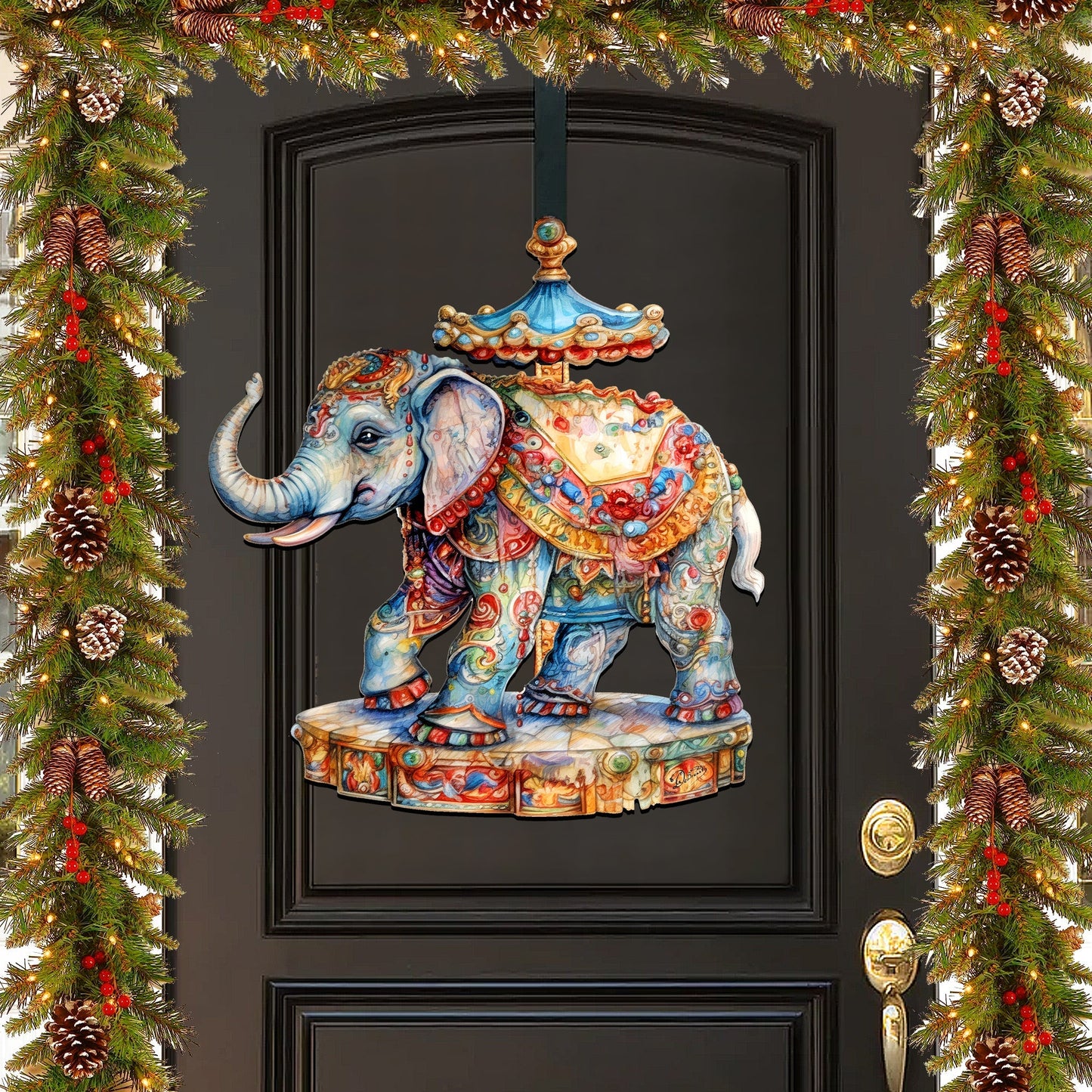 Carousel Elefant Holiday Door Decor  by G. Debrekht - Christmas Decor - 8611029H