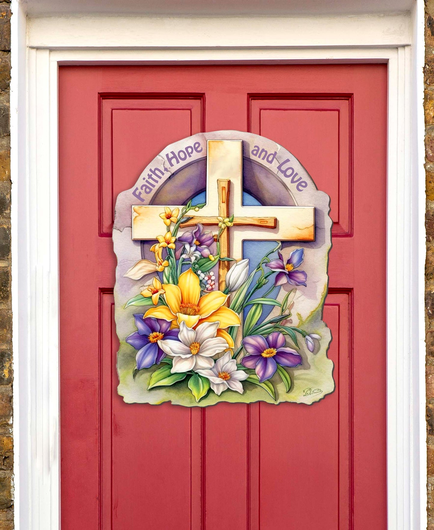 Faith, Hope, and Love Cross Holiday Door Decor by G. Debrekht - Easter Spring Decor - 8688160H