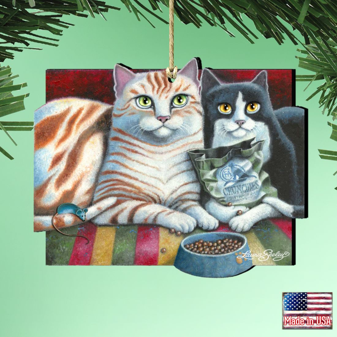 Dinner N Movie Cat Wooden Ornaments by Laura Seeley - Pets Dog and Cats Decor - 8512069-LS