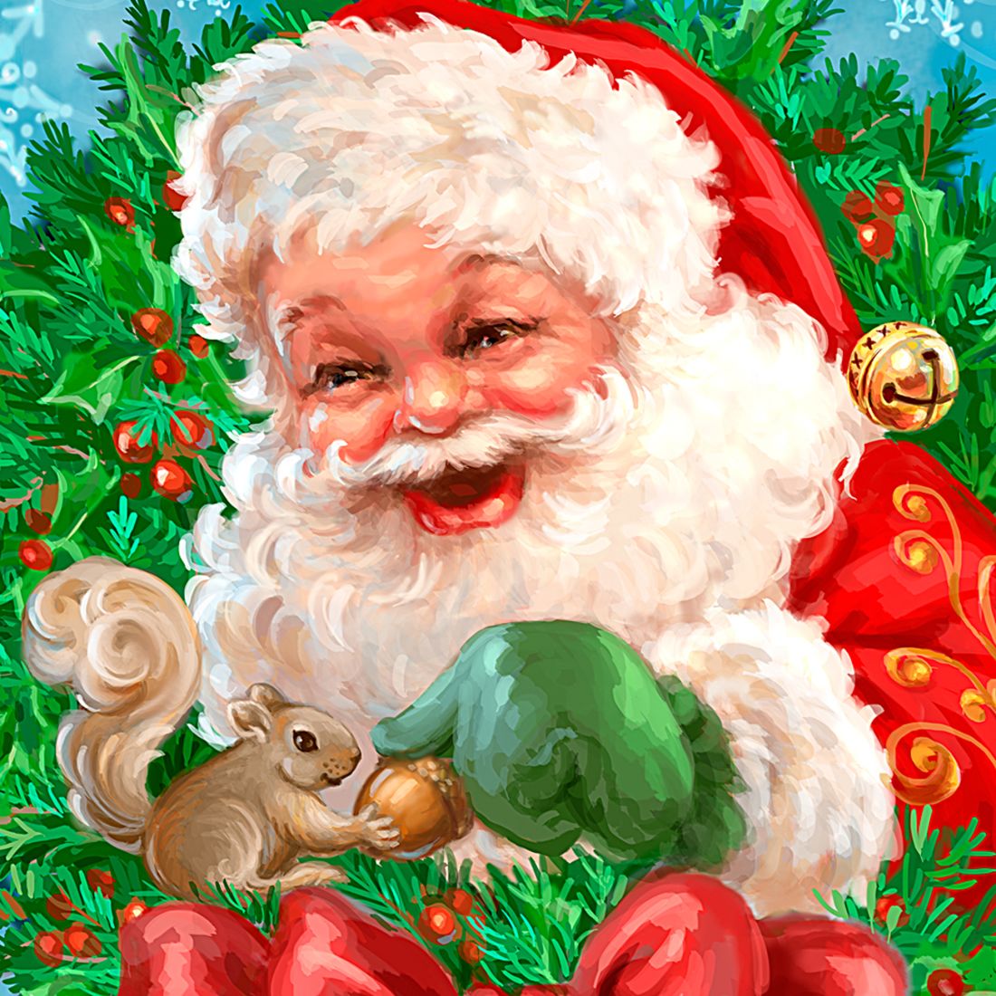 Santa Bow Wreath Art Wooden Wall Art by D. Gelsinger - Christmas Santa Snowman Decor - 95606B-1309