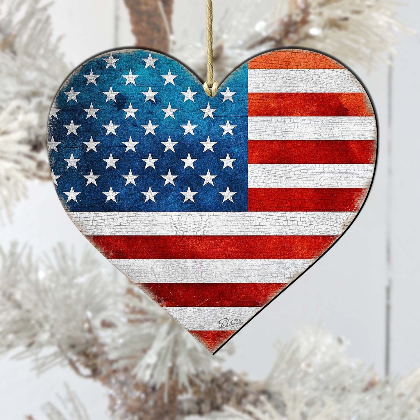 Patriotic Heart Wooden Ornaments - American Christmas Decor - 8187130-2