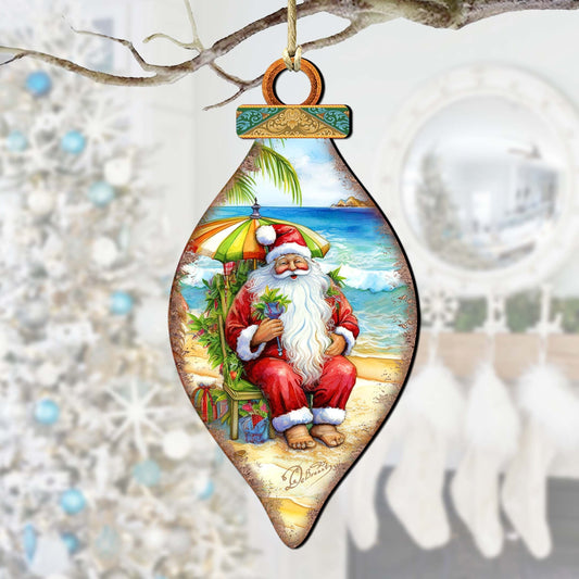 Santa on the Beach Decorations  Santa's Beach Break Wooden Ornaments by G.Debrekht Coastal Holiday Decor - 8688182