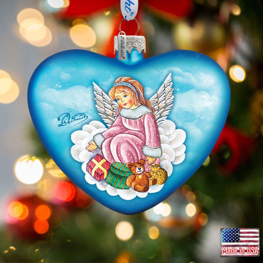 Guardian Angel Heart Glass Ornament by G. DeBrekht - Nativity Holiday Decor - 744-022