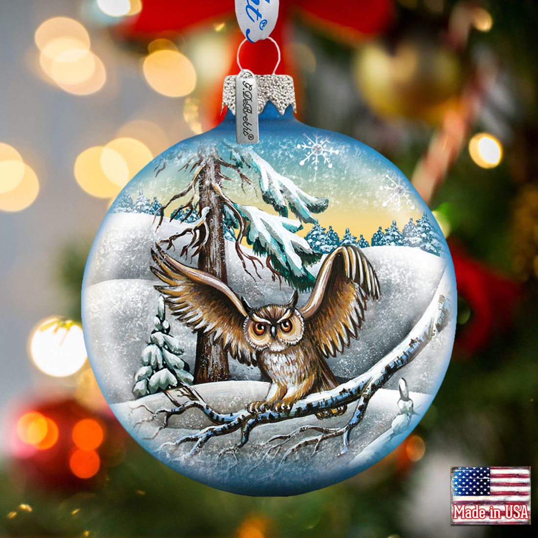 Owl Ball Glass Ornament by G. DeBrekht - Wildlife Holiday Decor - 73413