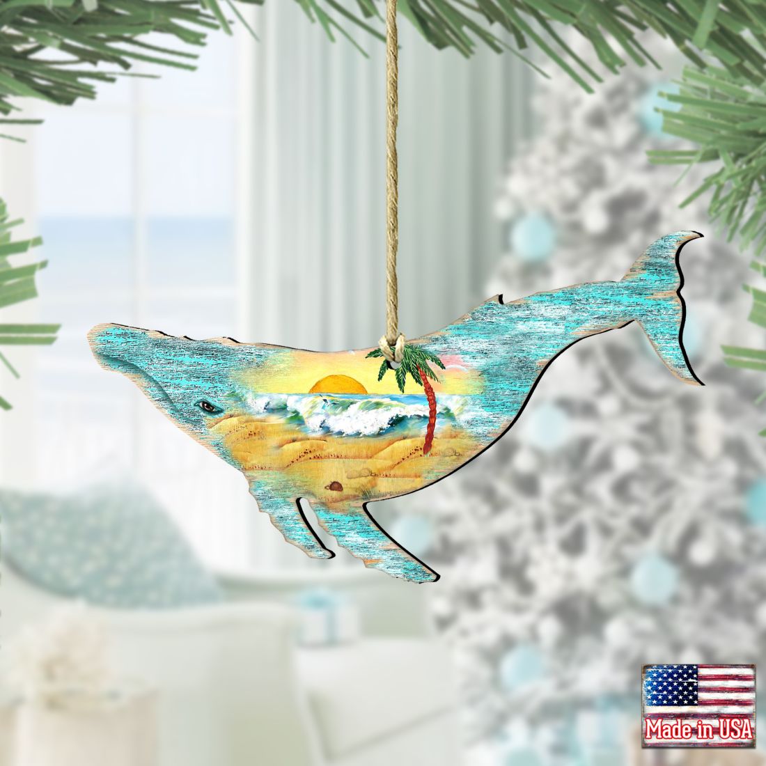 Rustic Humpback Whale Wooden Ornaments by G. DeBrekht - Coastal Holiday Decor - 8198516-2