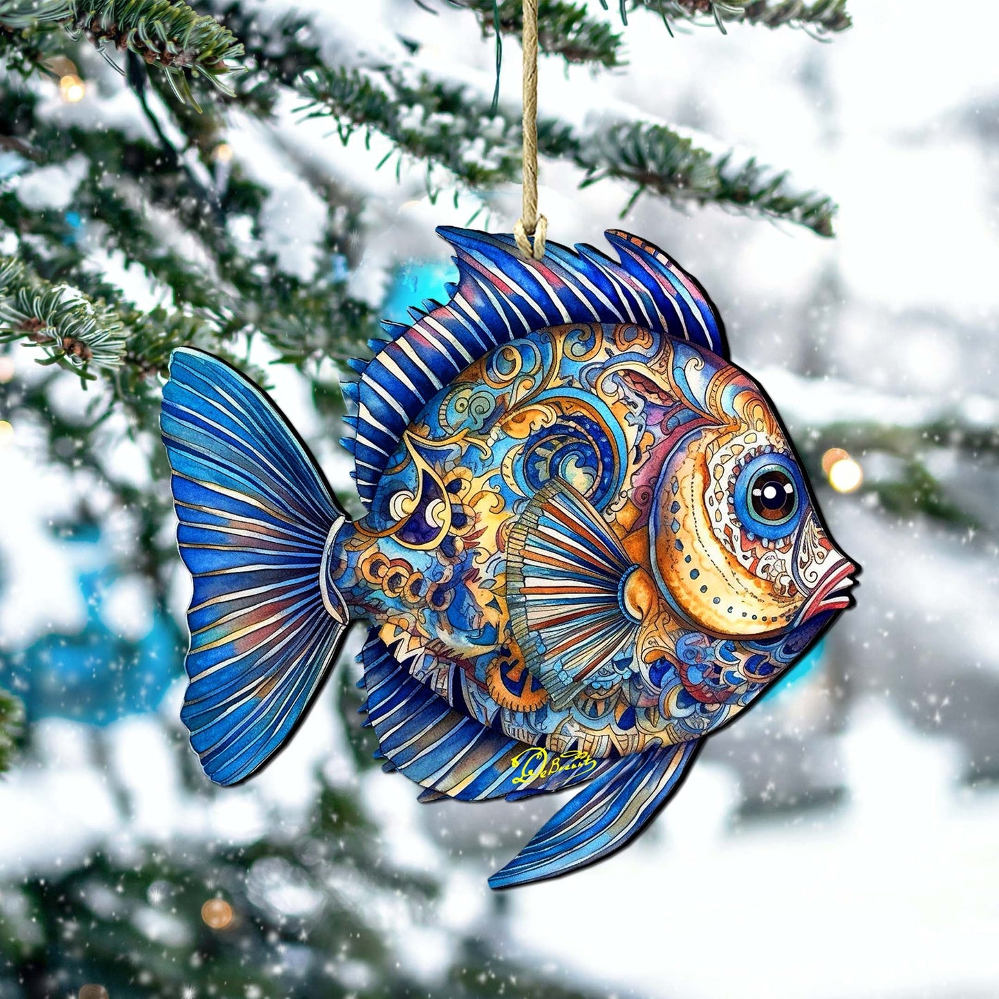 Holiday Coastal Ornaments - Turquoise Tide Fish Wooden Ornaments by G.Debrekht Coastal Holiday Decor - 8688305