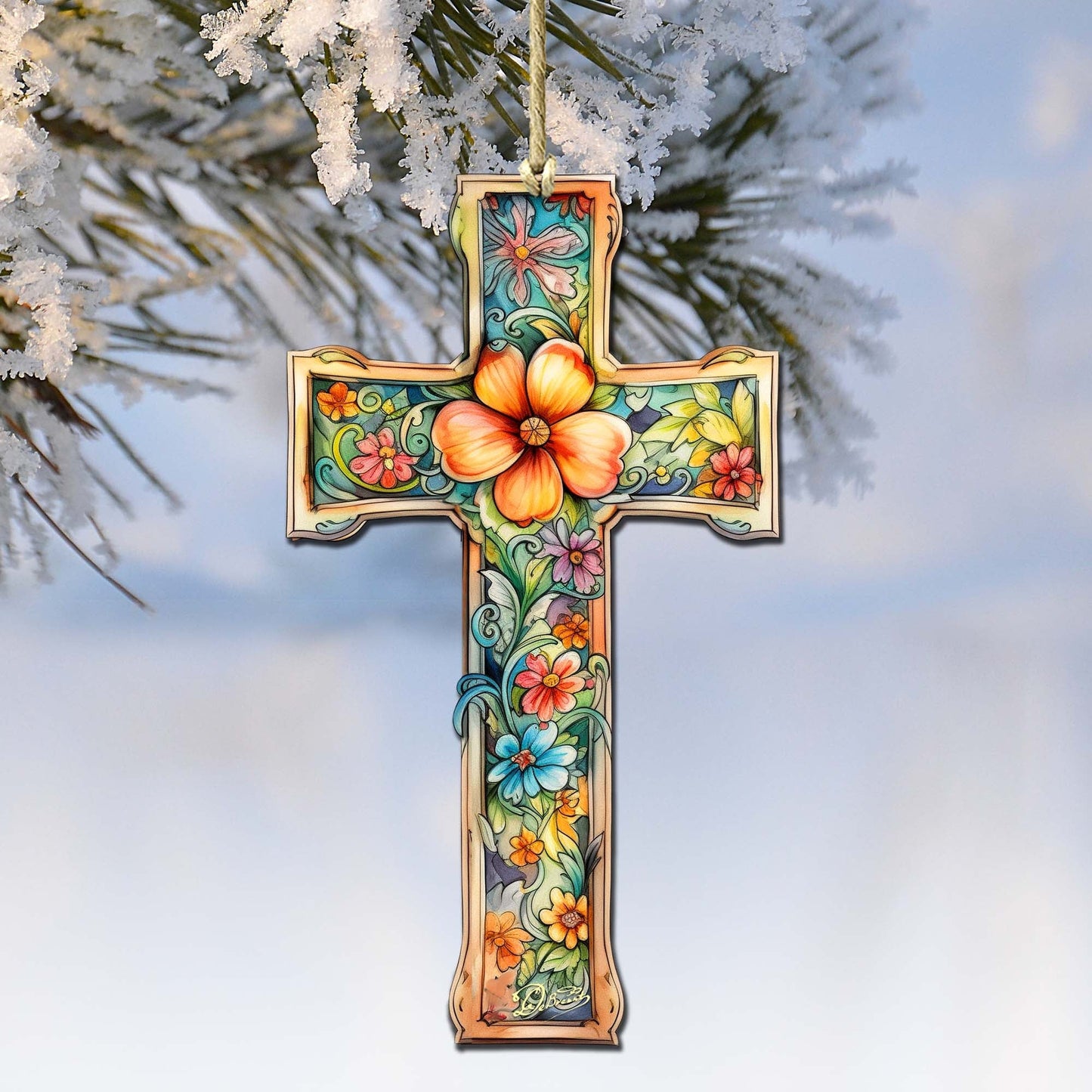 Blossom Cross Wooden Ornaments by G. DeBrekht Easter Spring Decor - 8688165