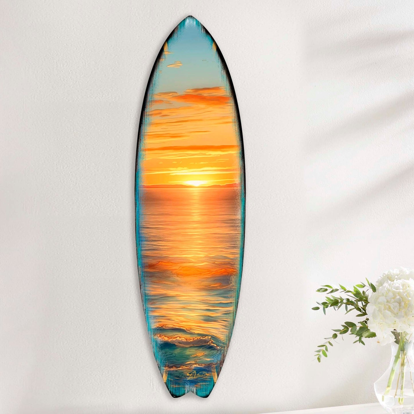 Golden Waves Surfboard Coastal Wall Art by G. DeBrekht - Coastal Holiday Decor - 8490134HS