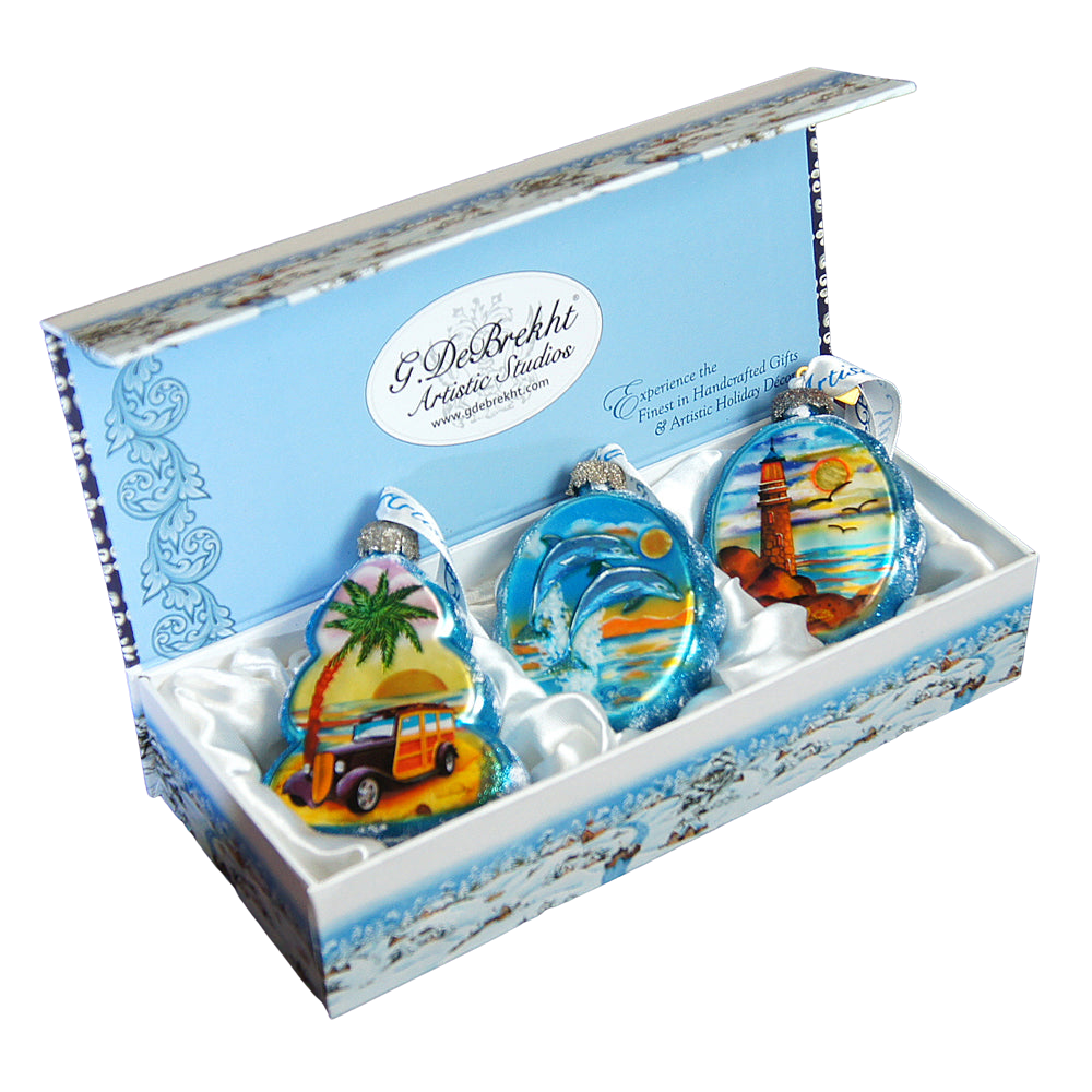 Coastal Mercury Glass Ornaments Set of 3 by G. DeBrekht - Coastal Holiday Decor - 770104S3