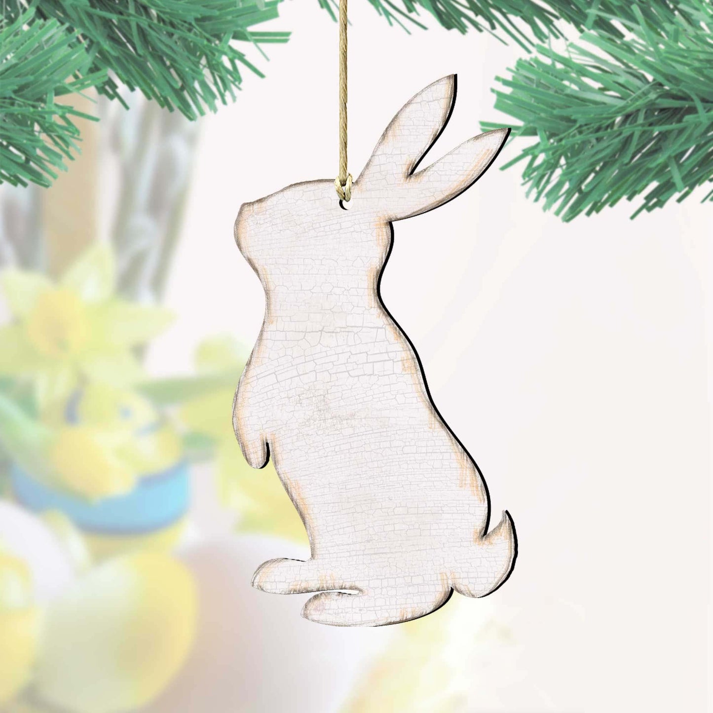 White Easter Spring Decor Bunny Wood Ornaments - Designocracy - 81991342