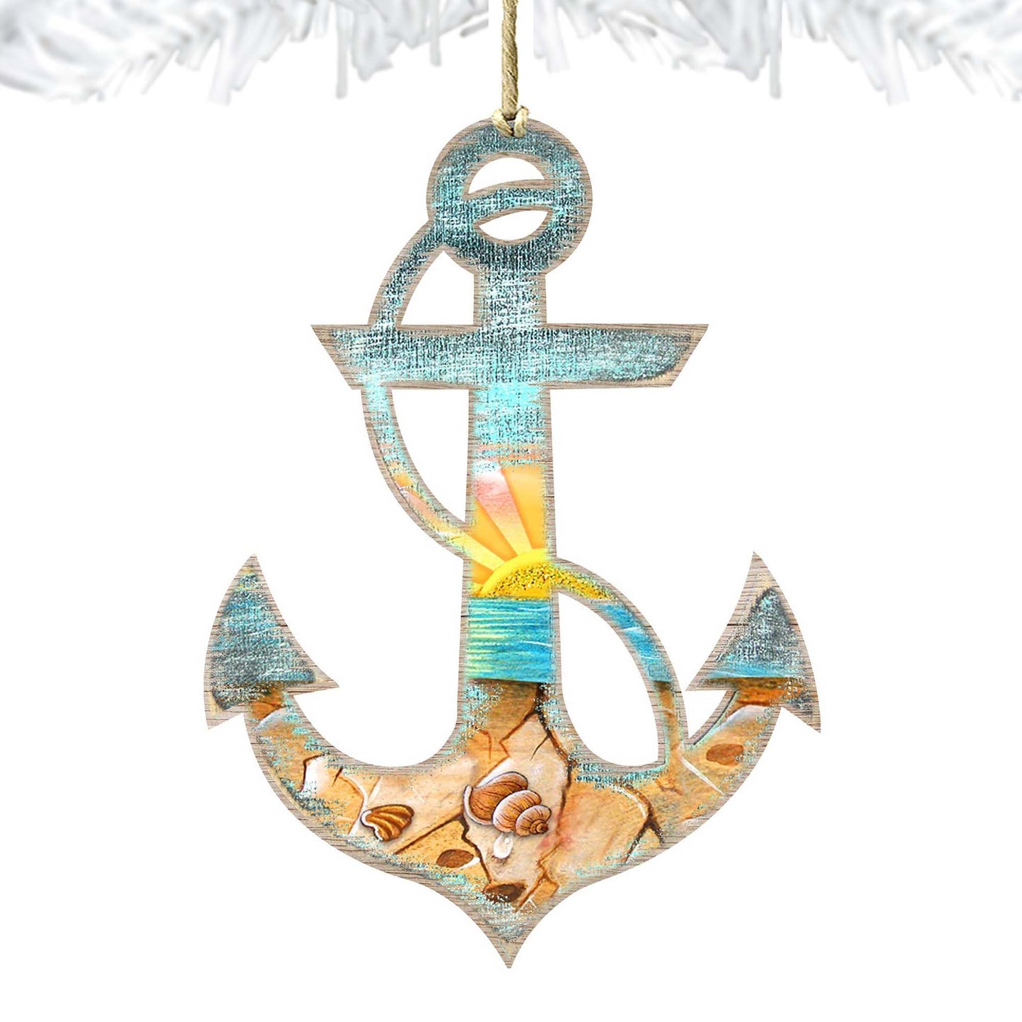 Decorated Anchor Wooden Ornaments by G. DeBrekht - Coastal Holiday Decor - 8198521-3