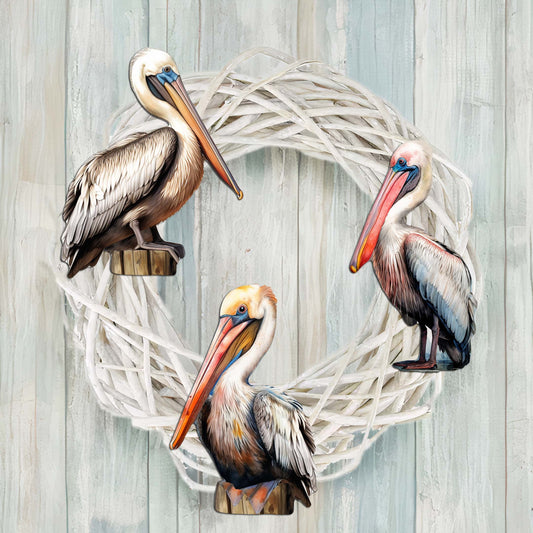 Pelicans Decorative Wooden Clip-on Ornaments Set of 3 by G. Debrekht - Christmas Decor - 8091014C-S3