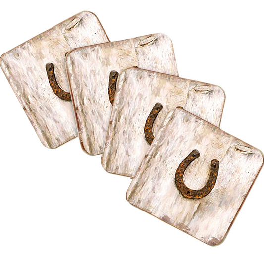 Horseshoe Art Wooden Cork Coasters Gift Set of 4 by Nature Wonders - Nature Wildlife Decor  - 8198622C-S4