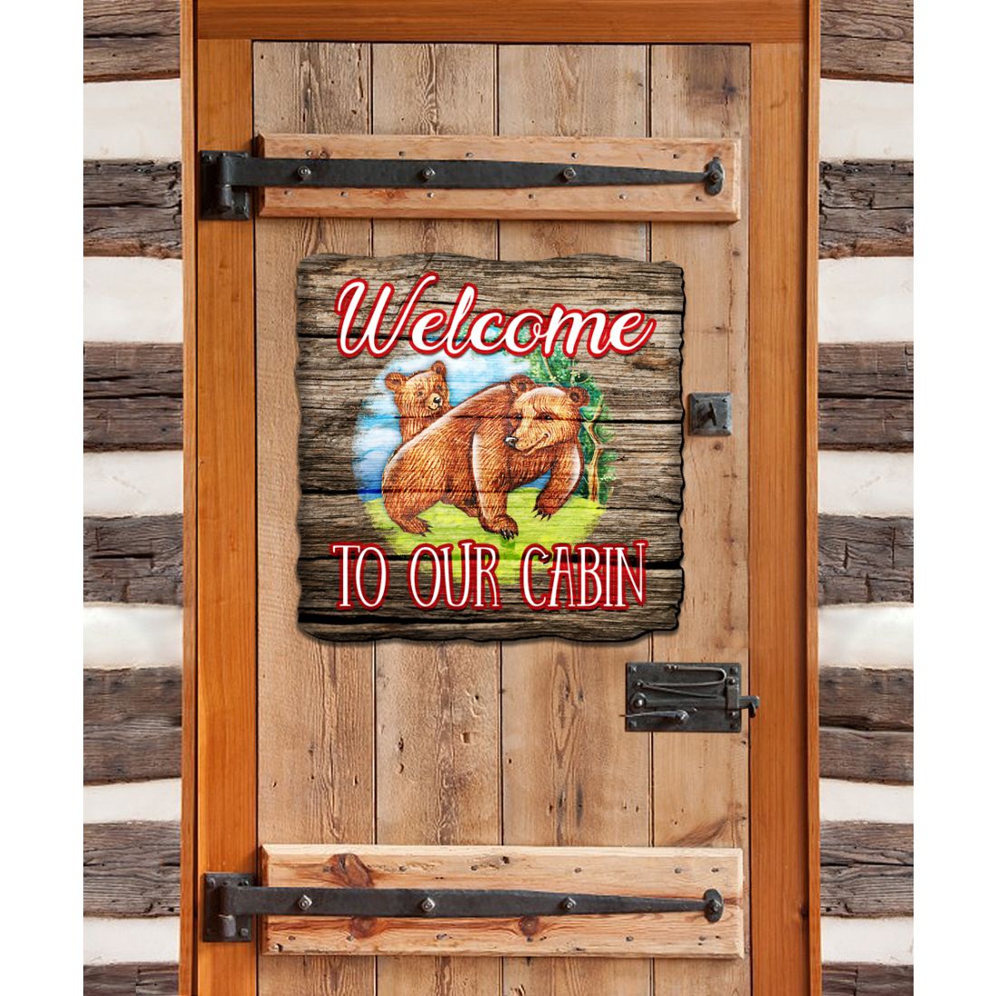 Welcome Cabin Bears Wall Door Hanger - Wildlife Holiday Decor - 8114080H